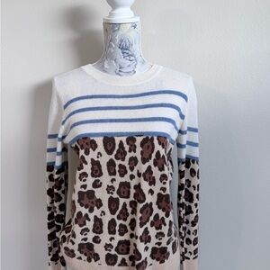 Hannah Rose 100% Cashmere Leopard Striped Sweater